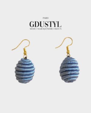 Boucles d'oreilles en boule de soie bleu gris