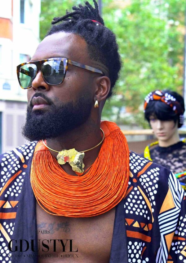 Collier cuir "Athenan Orange" XL