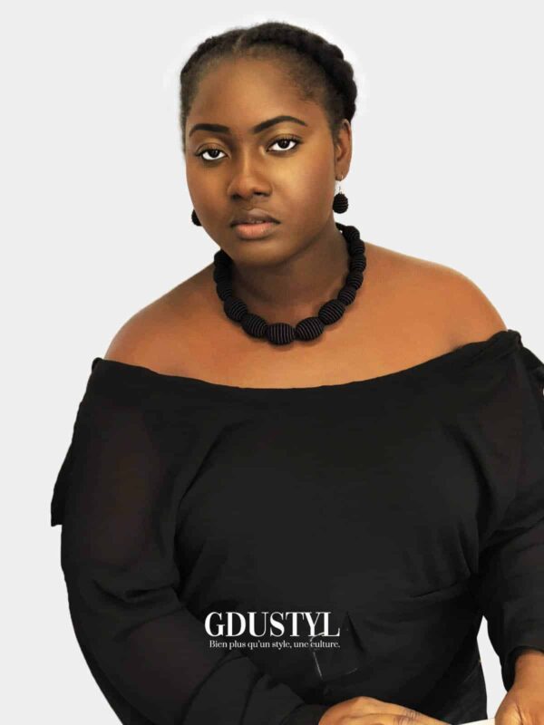 Parure en boule de soie noir « Labado, la belle » – Image 2