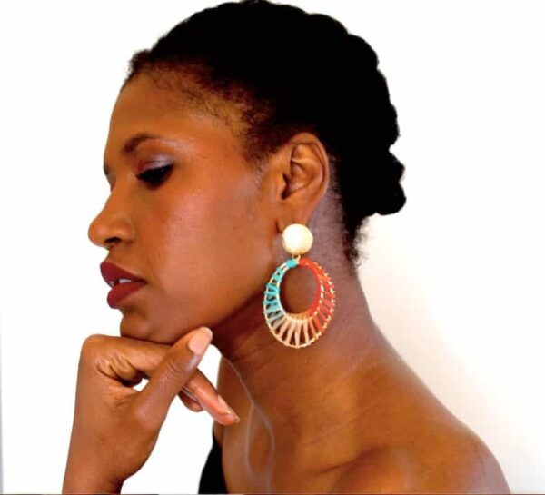 Boucles d'oreilles en paille "Grille dorée"