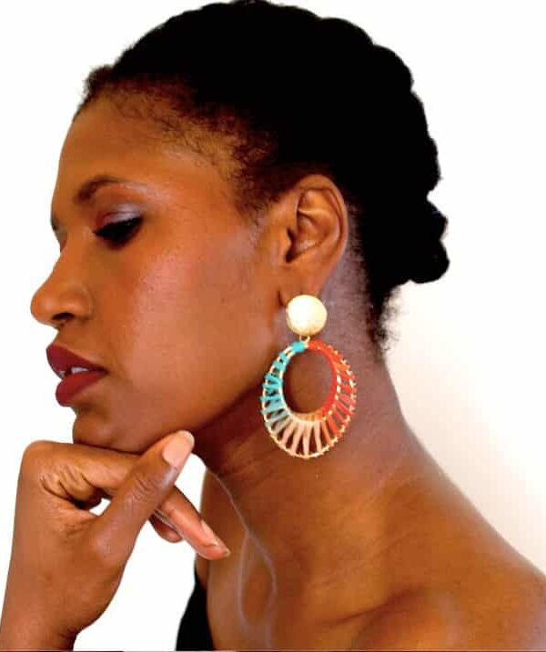 Boucles d'oreilles en paille "Grille dorée"