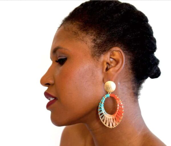 Boucles d'oreilles en paille "Grille dorée" – Image 5