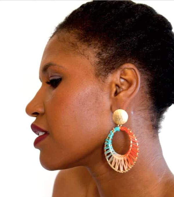 Boucles d'oreilles en paille "Grille dorée" – Image 5