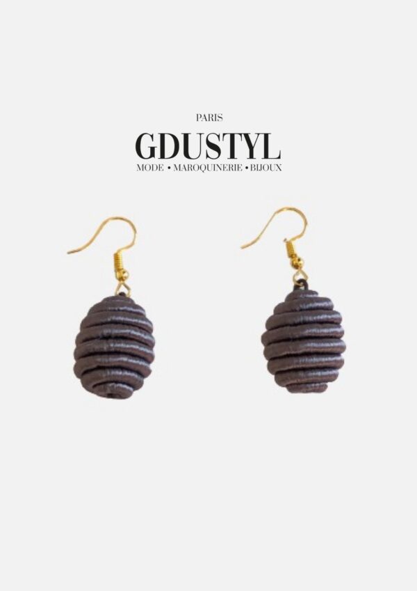 Boucles d'oreilles en boule de soie gris foncé "la petite dernière"