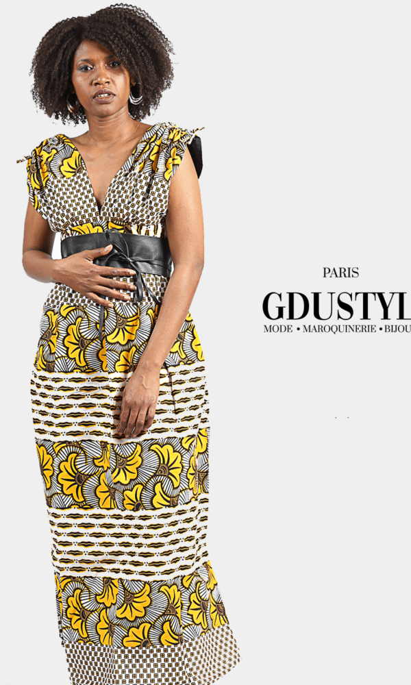 Robe Wax Longue "Ndaté Yalla" Fleur de mariage – Image 2
